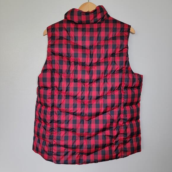 Lands End Down Puffer Vest Buffalo Plaid Red Gingham Check Sz L Gorpcore Layer - Picture 4 of 9